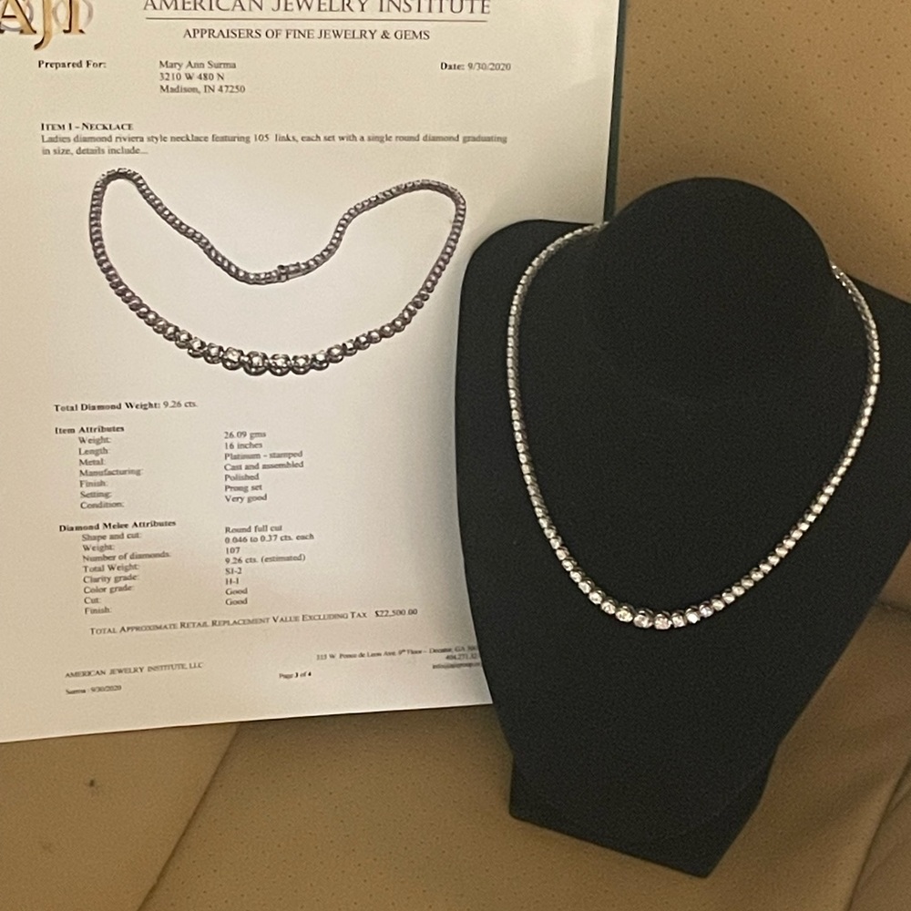 Platinum Necklace  9.26 carats almost 10 Ct .
Comes with appraisal certificate.